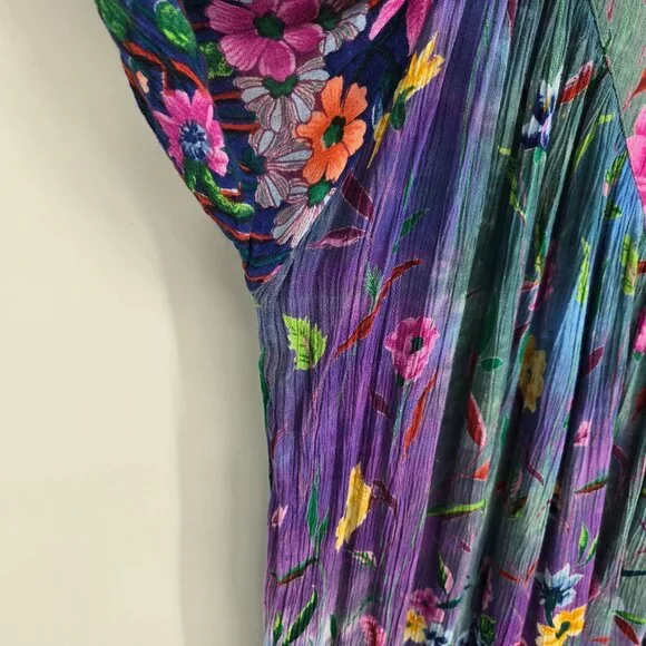 Styled by Saybury vintage small gauzy floral boho prairie short sleeve maxi - Picture 3 of 9